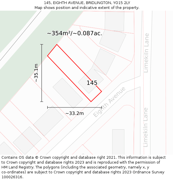 145, EIGHTH AVENUE, BRIDLINGTON, YO15 2LY: Plot and title map