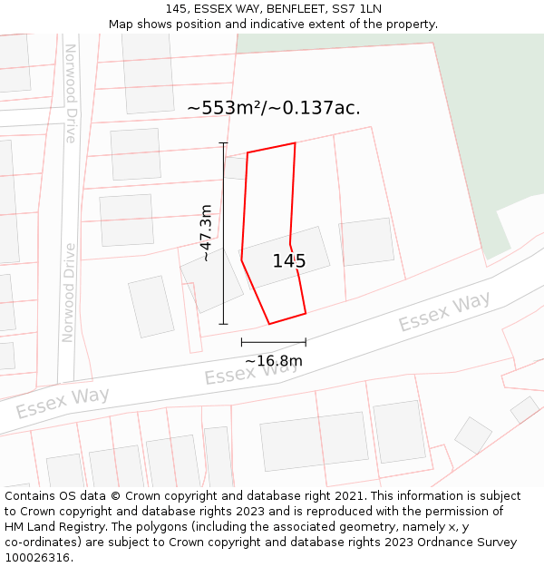 145, ESSEX WAY, BENFLEET, SS7 1LN: Plot and title map