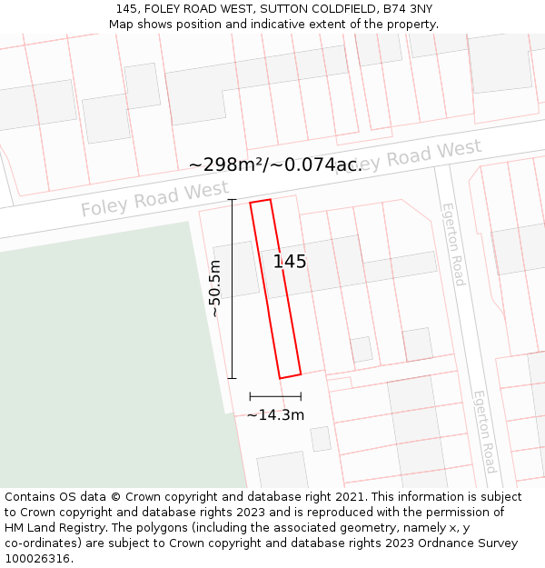 145, FOLEY ROAD WEST, SUTTON COLDFIELD, B74 3NY: Plot and title map