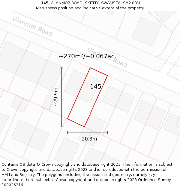 145, GLANMOR ROAD, SKETTY, SWANSEA, SA2 0RN: Plot and title map