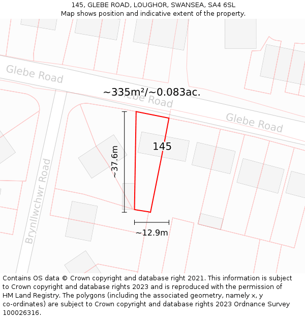 145, GLEBE ROAD, LOUGHOR, SWANSEA, SA4 6SL: Plot and title map