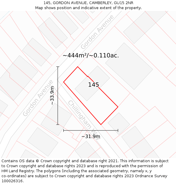 145, GORDON AVENUE, CAMBERLEY, GU15 2NR: Plot and title map