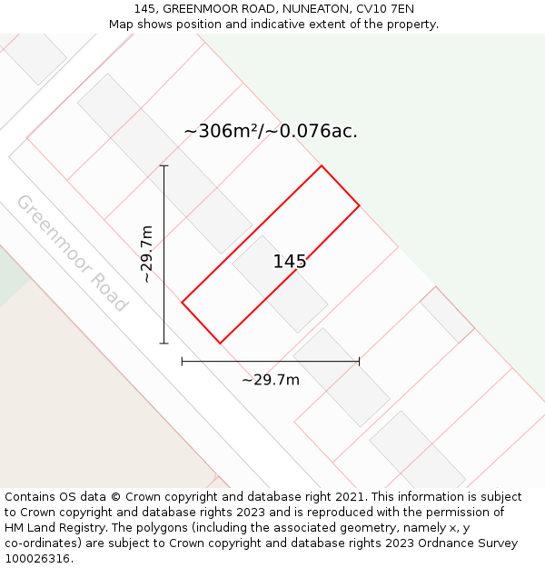 145, GREENMOOR ROAD, NUNEATON, CV10 7EN: Plot and title map