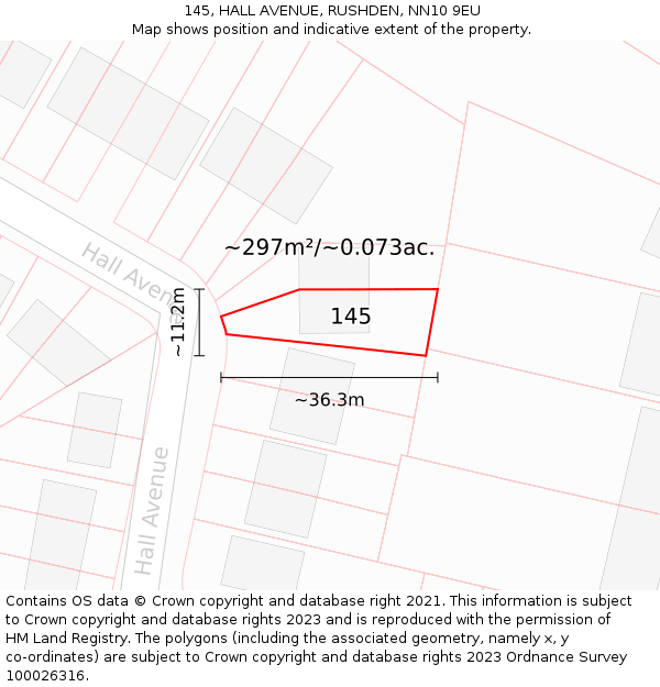 145, HALL AVENUE, RUSHDEN, NN10 9EU: Plot and title map