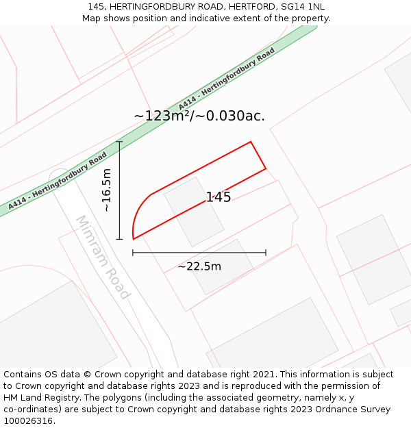 145, HERTINGFORDBURY ROAD, HERTFORD, SG14 1NL: Plot and title map