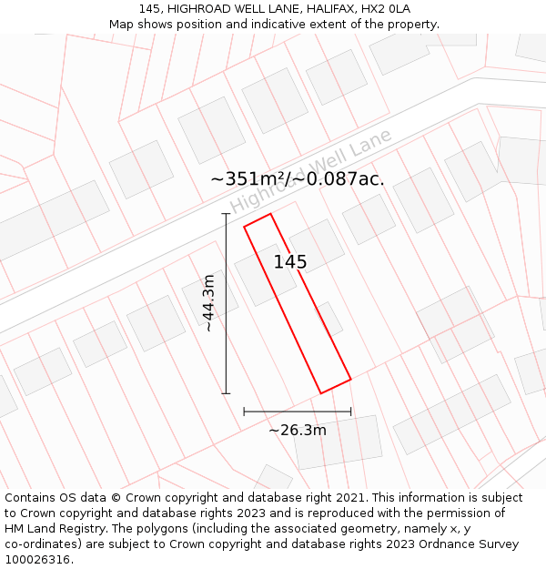 145, HIGHROAD WELL LANE, HALIFAX, HX2 0LA: Plot and title map