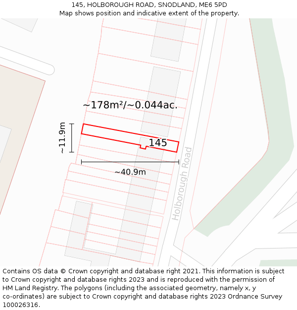 145, HOLBOROUGH ROAD, SNODLAND, ME6 5PD: Plot and title map