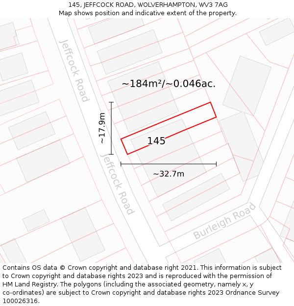 145, JEFFCOCK ROAD, WOLVERHAMPTON, WV3 7AG: Plot and title map