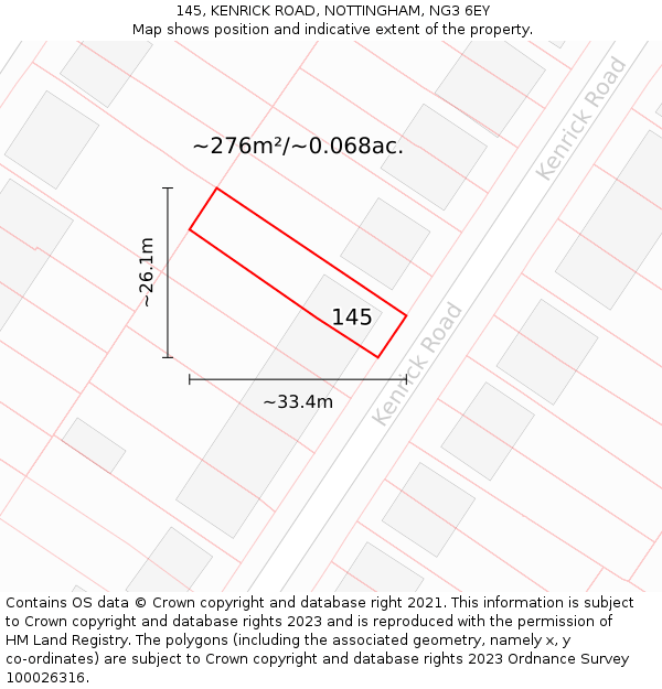 145, KENRICK ROAD, NOTTINGHAM, NG3 6EY: Plot and title map