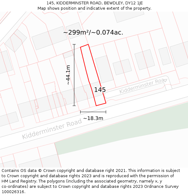 145, KIDDERMINSTER ROAD, BEWDLEY, DY12 1JE: Plot and title map