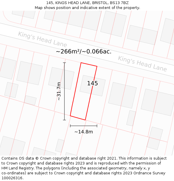 145, KINGS HEAD LANE, BRISTOL, BS13 7BZ: Plot and title map