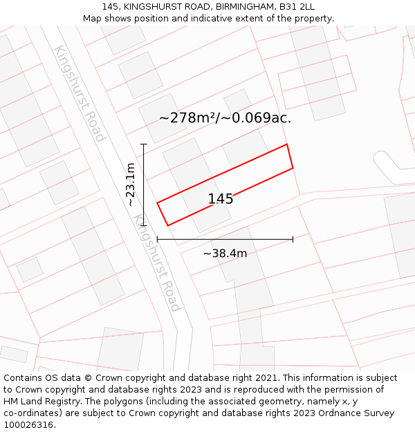 145, KINGSHURST ROAD, BIRMINGHAM, B31 2LL: Plot and title map