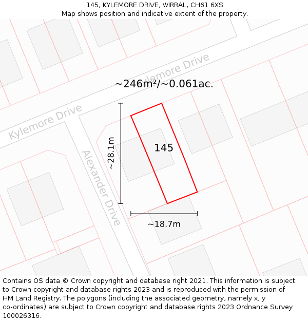 145, KYLEMORE DRIVE, WIRRAL, CH61 6XS: Plot and title map