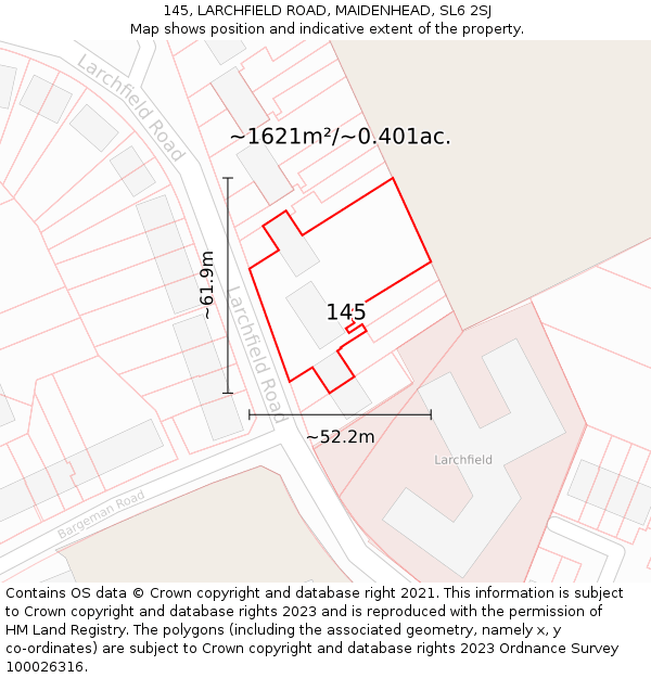 145, LARCHFIELD ROAD, MAIDENHEAD, SL6 2SJ: Plot and title map