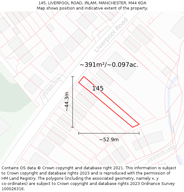 145, LIVERPOOL ROAD, IRLAM, MANCHESTER, M44 6DA: Plot and title map