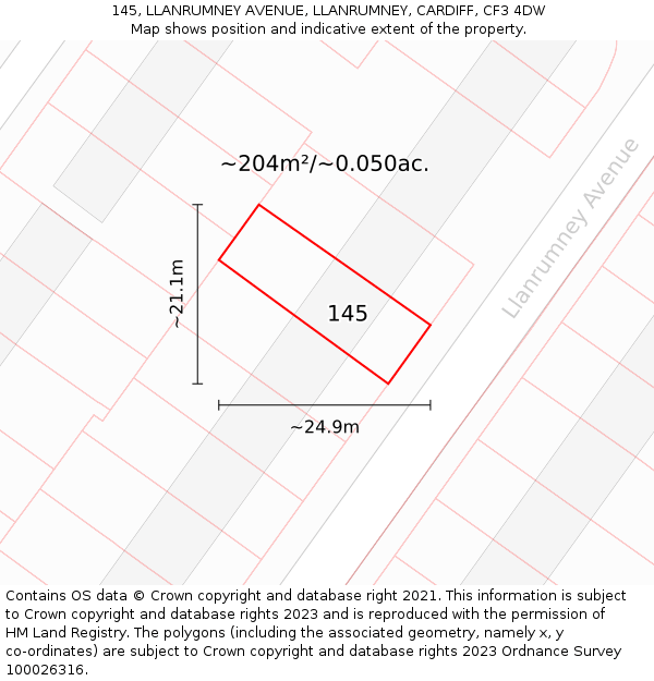 145, LLANRUMNEY AVENUE, LLANRUMNEY, CARDIFF, CF3 4DW: Plot and title map