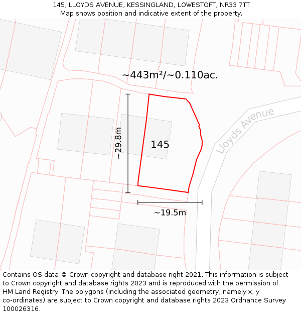 145, LLOYDS AVENUE, KESSINGLAND, LOWESTOFT, NR33 7TT: Plot and title map