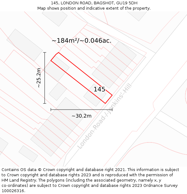 145, LONDON ROAD, BAGSHOT, GU19 5DH: Plot and title map