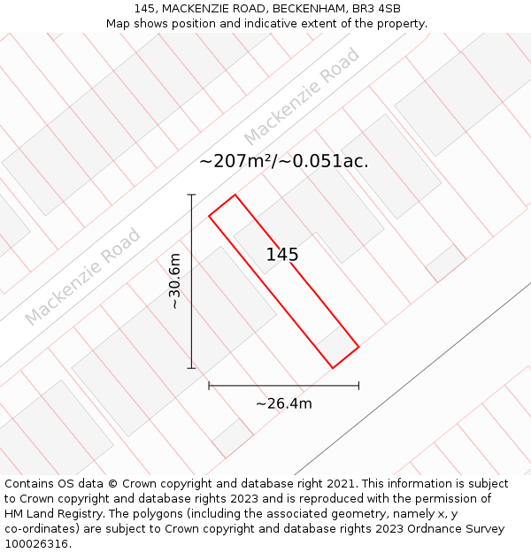 145, MACKENZIE ROAD, BECKENHAM, BR3 4SB: Plot and title map