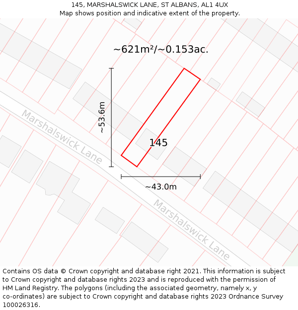 145, MARSHALSWICK LANE, ST ALBANS, AL1 4UX: Plot and title map