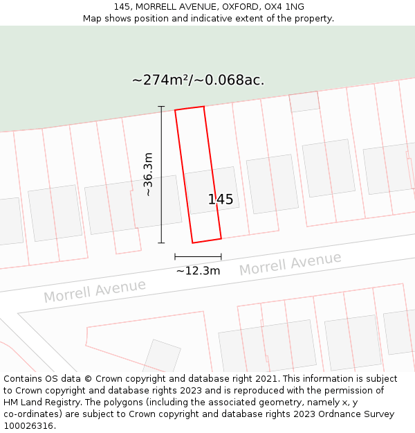 145, MORRELL AVENUE, OXFORD, OX4 1NG: Plot and title map