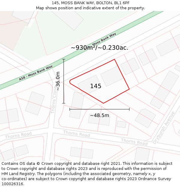 145, MOSS BANK WAY, BOLTON, BL1 6PF: Plot and title map