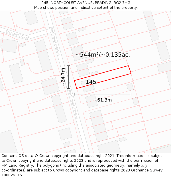 145, NORTHCOURT AVENUE, READING, RG2 7HG: Plot and title map