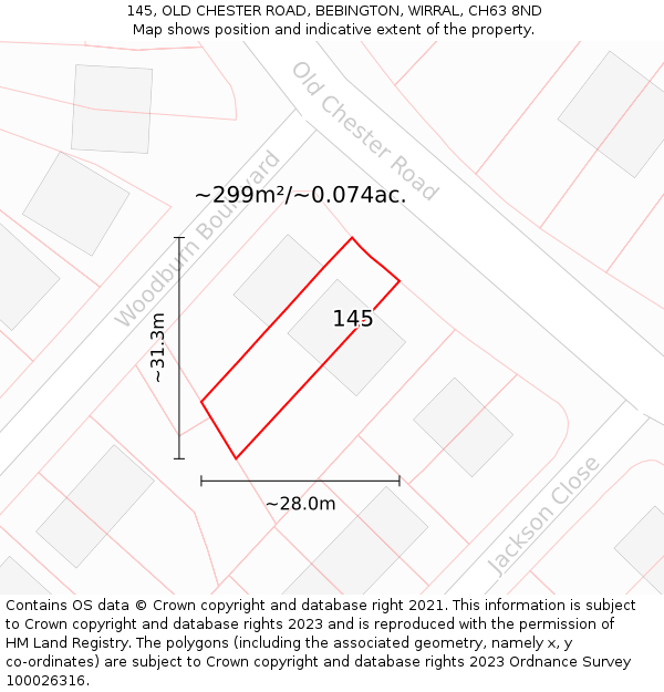 145, OLD CHESTER ROAD, BEBINGTON, WIRRAL, CH63 8ND: Plot and title map