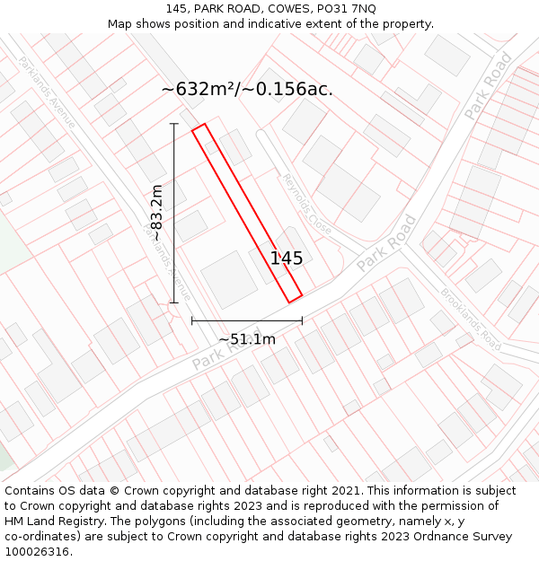 145, PARK ROAD, COWES, PO31 7NQ: Plot and title map