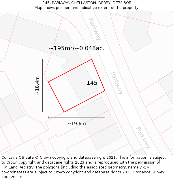 145, PARKWAY, CHELLASTON, DERBY, DE73 5QB: Plot and title map