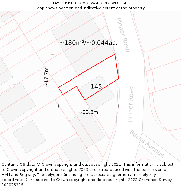 145, PINNER ROAD, WATFORD, WD19 4EJ: Plot and title map