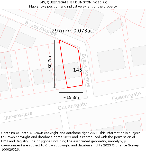 145, QUEENSGATE, BRIDLINGTON, YO16 7JQ: Plot and title map