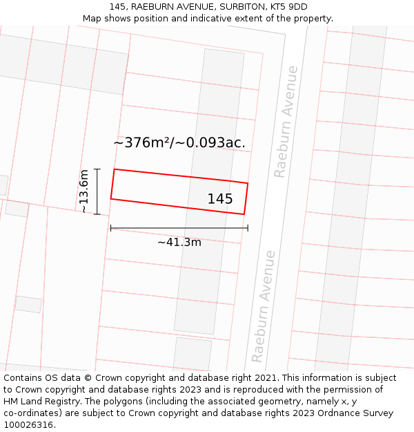 145, RAEBURN AVENUE, SURBITON, KT5 9DD: Plot and title map