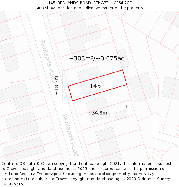 145, REDLANDS ROAD, PENARTH, CF64 2QP: Plot and title map