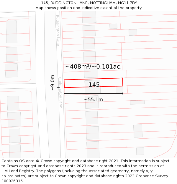145, RUDDINGTON LANE, NOTTINGHAM, NG11 7BY: Plot and title map