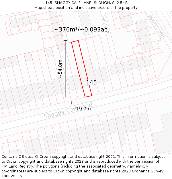 145, SHAGGY CALF LANE, SLOUGH, SL2 5HR: Plot and title map