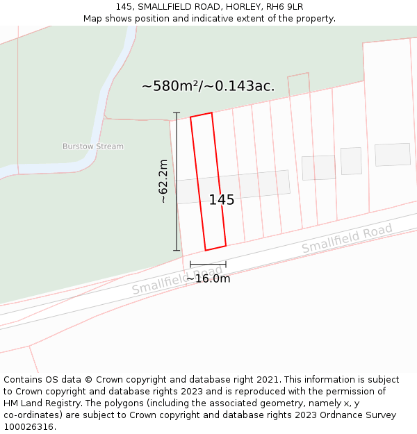 145, SMALLFIELD ROAD, HORLEY, RH6 9LR: Plot and title map