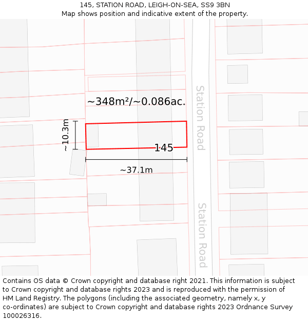 145, STATION ROAD, LEIGH-ON-SEA, SS9 3BN: Plot and title map