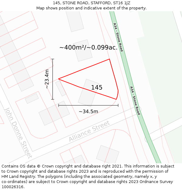 145, STONE ROAD, STAFFORD, ST16 1JZ: Plot and title map