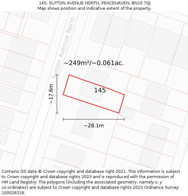 145, SUTTON AVENUE NORTH, PEACEHAVEN, BN10 7QJ: Plot and title map