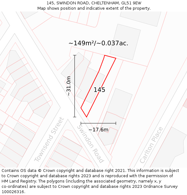 145, SWINDON ROAD, CHELTENHAM, GL51 9EW: Plot and title map