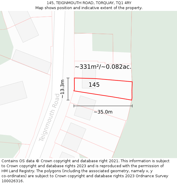 145, TEIGNMOUTH ROAD, TORQUAY, TQ1 4RY: Plot and title map