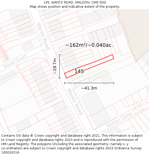 145, WANTZ ROAD, MALDON, CM9 5DD: Plot and title map