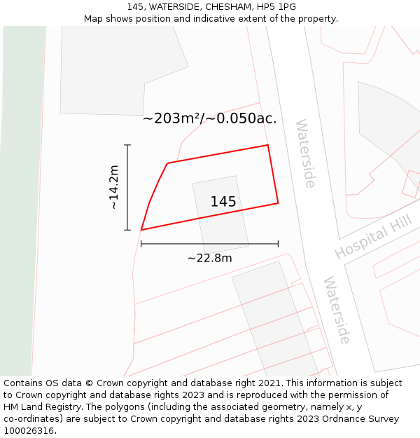 145, WATERSIDE, CHESHAM, HP5 1PG: Plot and title map