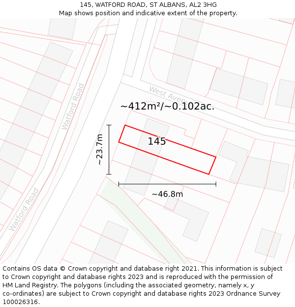 145, WATFORD ROAD, ST ALBANS, AL2 3HG: Plot and title map