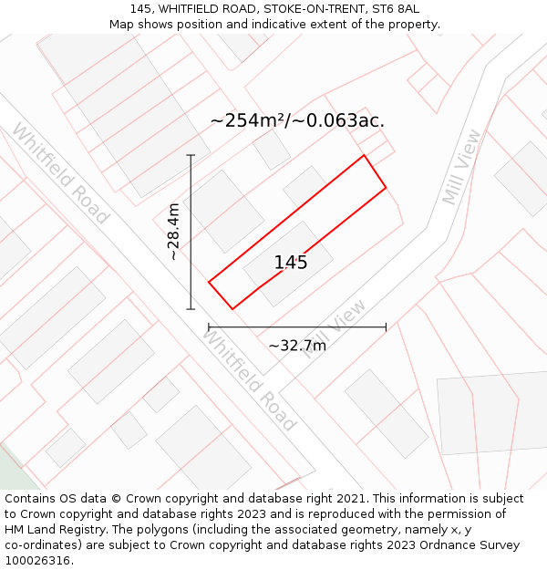 145, WHITFIELD ROAD, STOKE-ON-TRENT, ST6 8AL: Plot and title map