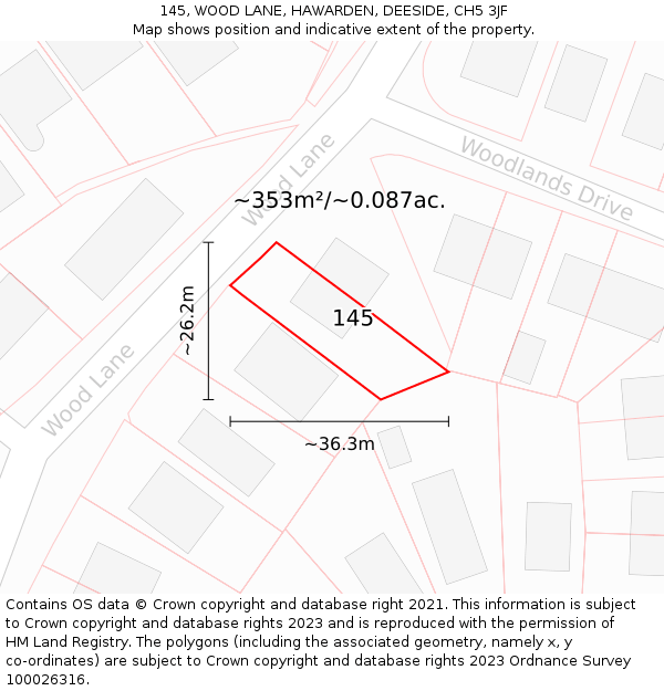 145, WOOD LANE, HAWARDEN, DEESIDE, CH5 3JF: Plot and title map