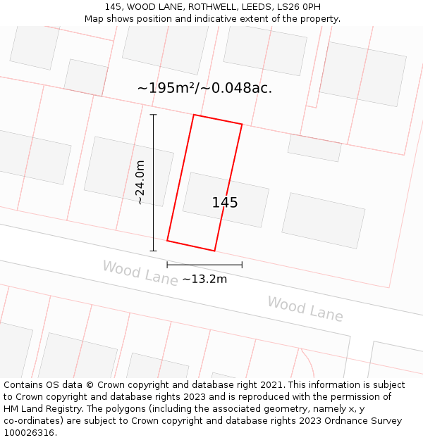 145, WOOD LANE, ROTHWELL, LEEDS, LS26 0PH: Plot and title map