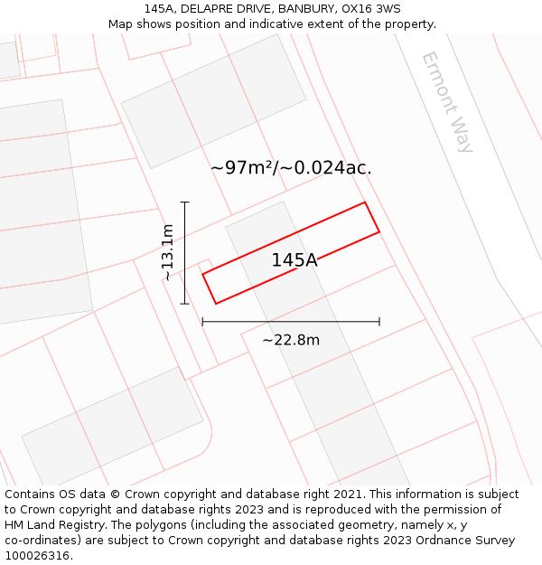 145A, DELAPRE DRIVE, BANBURY, OX16 3WS: Plot and title map