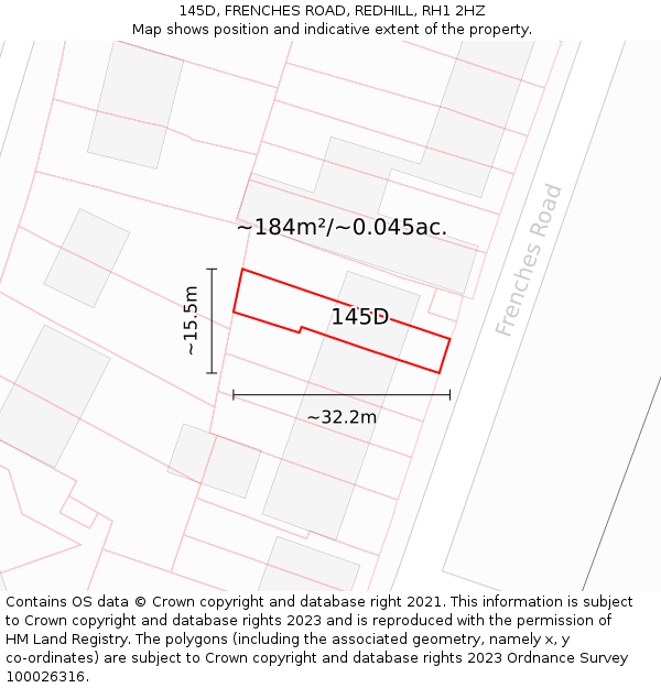 145D, FRENCHES ROAD, REDHILL, RH1 2HZ: Plot and title map